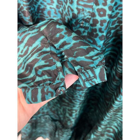 NWT Johnny Was Calme Silk Friday Dress Green Leopard Women's Size XS - Picture 4 of 10